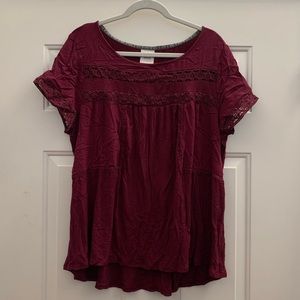 Knox Rose maroon short sleeve blouse